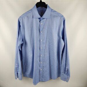 Bugatchi Dress Shirt Mens Blue Geometric Shaped Fit L/S Button Up